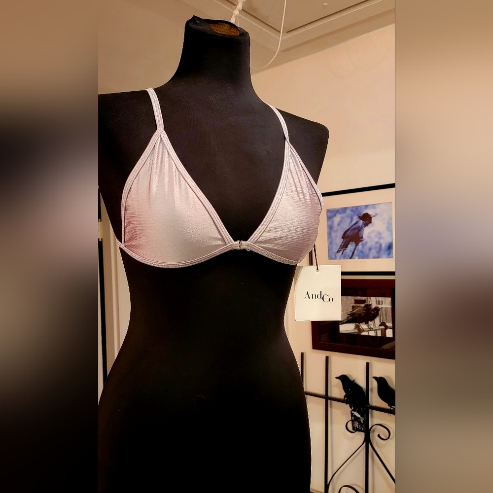 Revolve AndCo Women's Satin Silver Triangular Bikini top Medium